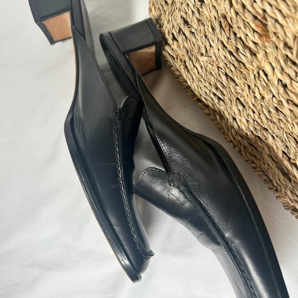 Via Spiga Black Leather Mule Heels Made in Italy Size 7 Slip On Sleek Minimalist - Picture 6 of 12